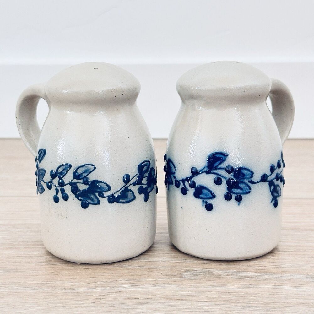 Salmon Falls Pottery Salt & Pepper Shakers Blueberry Vine Stoneware Pottery SEE